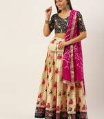 Multicoloured Printed Semi-Stitched Lehenga & Unstitched Blouse With Dupatta