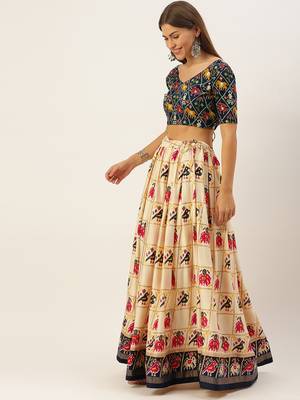 Multicoloured Printed Semi-Stitched Lehenga & Unstitched Blouse With Dupatta 2