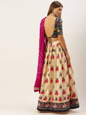 Multicoloured Printed Semi-Stitched Lehenga & Unstitched Blouse With Dupatta 3