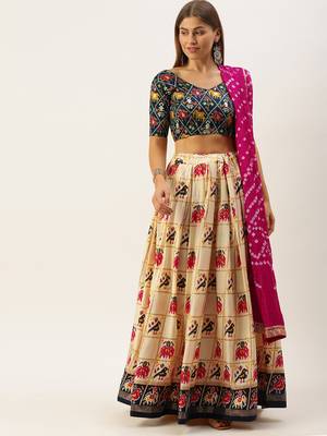 Multicoloured Printed Semi-Stitched Lehenga & Unstitched Blouse With Dupatta 5