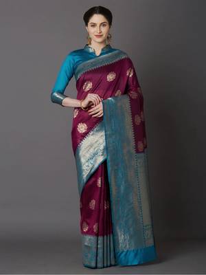 blue silk embroidered saree with blouse 1