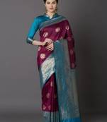 blue silk embroidered saree with blouse