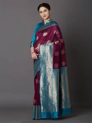 blue silk embroidered saree with blouse 3