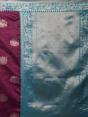 blue silk embroidered saree with blouse 4