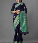 blue silk embroidered saree with blouse