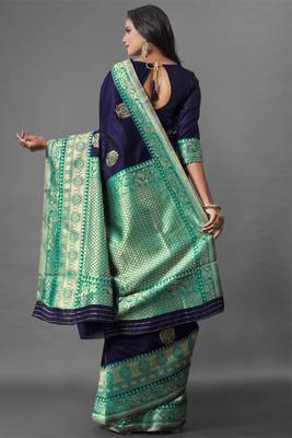 blue silk embroidered saree with blouse 2