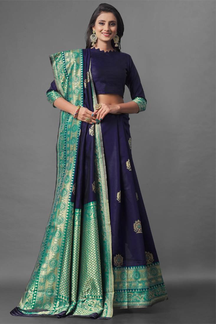 blue silk embroidered saree with blouse