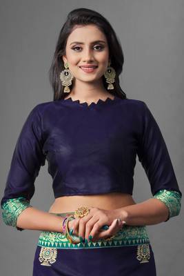 blue silk embroidered saree with blouse 4