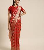 red silk embroidered saree with blouse