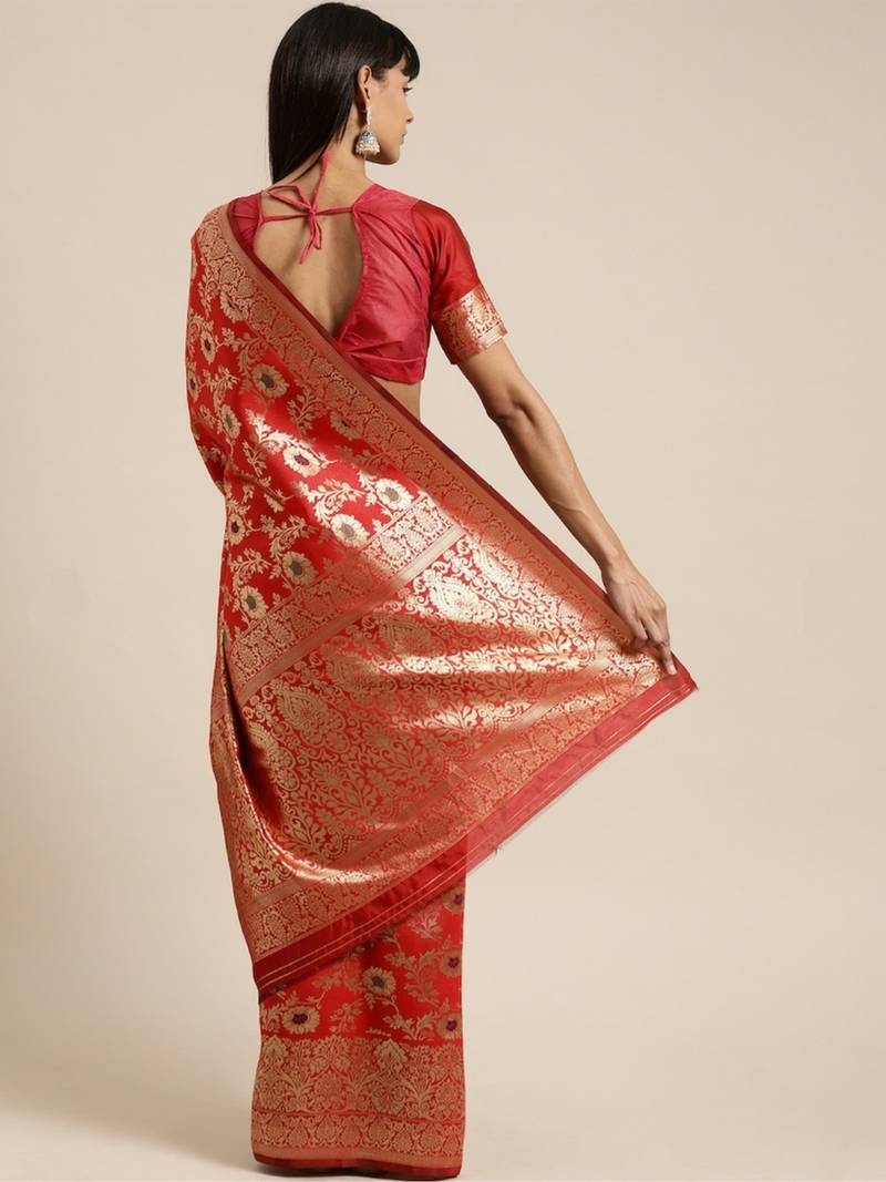 red silk embroidered saree with blouse