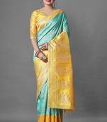 Teal silk embroidered saree with blouse