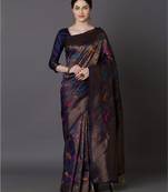 blue silk embroidered saree with blouse