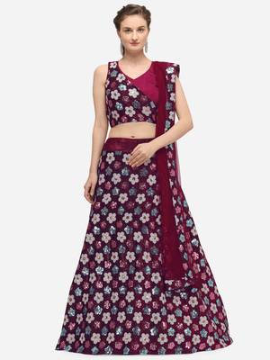 Purple Sequence Embroidered Semi-Stitched Lehenga & Unstitched Blouse with Dupatta 1