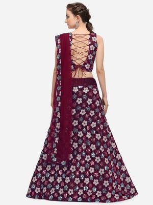 Purple Sequence Embroidered Semi-Stitched Lehenga & Unstitched Blouse with Dupatta 2
