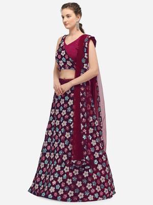 Purple Sequence Embroidered Semi-Stitched Lehenga & Unstitched Blouse with Dupatta 3