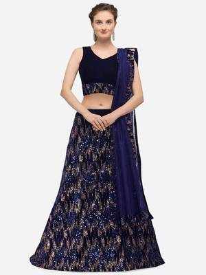 Blue Sequence Embroidered Semi-Stitched Lehenga & Unstitched Blouse with Dupatta 1