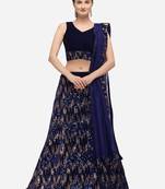 Blue Sequence Embroidered Semi-Stitched Lehenga & Unstitched Blouse with Dupatta