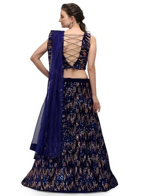 Blue Sequence Embroidered Semi-Stitched Lehenga & Unstitched Blouse with Dupatta 2
