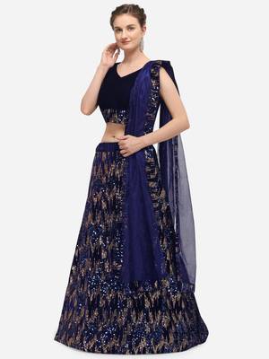 Blue Sequence Embroidered Semi-Stitched Lehenga & Unstitched Blouse with Dupatta 3