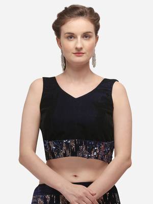 Blue Sequence Embroidered Semi-Stitched Lehenga & Unstitched Blouse with Dupatta 4