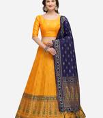 Yellow Woven Design Semi-Stitched Lehenga & Unstitched Blouse with Dupatta