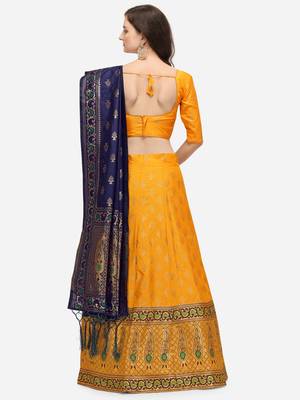 Yellow Woven Design Semi-Stitched Lehenga & Unstitched Blouse with Dupatta 2