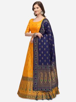 Yellow Woven Design Semi-Stitched Lehenga & Unstitched Blouse with Dupatta 3