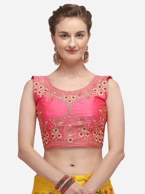 Yellow & Pink Embroidered Semi-Stitched Lehenga & Unstitched Blouse with Dupatta 4