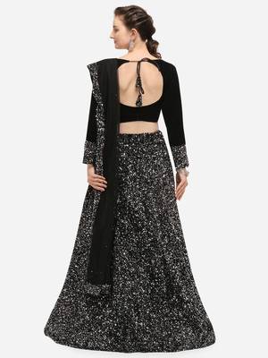 Black Fabric with Silver Sequence Embroidered Semi-Stitched Lehenga & Unstitched Blouse with Dupatta 2