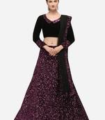 Black Fabric with Pink Sequence Embroidered Semi-Stitched Lehenga & Unstitched Blouse with Dupatta