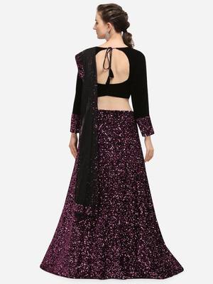 Black Fabric with Pink Sequence Embroidered Semi-Stitched Lehenga & Unstitched Blouse with Dupatta 2