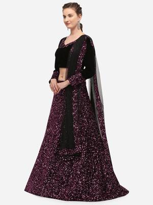 Black Fabric with Pink Sequence Embroidered Semi-Stitched Lehenga & Unstitched Blouse with Dupatta 3