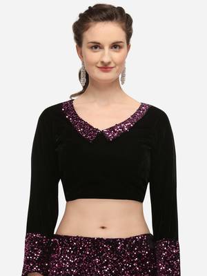 Black Fabric with Pink Sequence Embroidered Semi-Stitched Lehenga & Unstitched Blouse with Dupatta 4