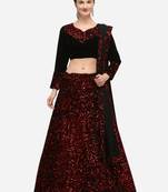 Black Fabric with Red Sequence Embroidered Semi-Stitched Lehenga & Unstitched Blouse with Dupatta