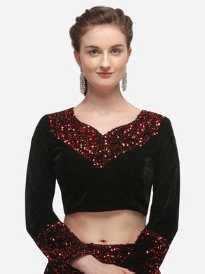 Black Fabric with Red Sequence Embroidered Semi-Stitched Lehenga & Unstitched Blouse with Dupatta 4