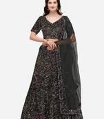 Black Fabric with Multi Sequinned Embroidered Semi-Stitched Lehenga & Unstitched Blouse with Dupatta