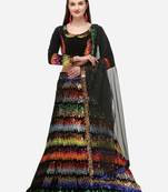 Black Fabric with Multi Sequinned Embroidered Semi-Stitched Lehenga & Unstitched Blouse with Dupatta