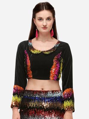 Black Fabric with Multi Sequinned Embroidered Semi-Stitched Lehenga & Unstitched Blouse with Dupatta 4
