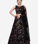 Black Fabric Copper Sequinned Embroidered Semi-Stitched Lehenga & Unstitched Blouse with Dupatta
