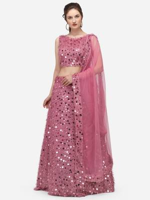 Pink Sequinned Embroidered Semi-Stitched Lehenga & Unstitched Blouse with Dupatta 1