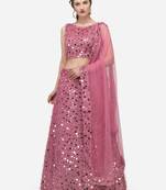 Pink Sequinned Embroidered Semi-Stitched Lehenga & Unstitched Blouse with Dupatta