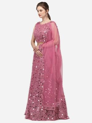 Pink Sequinned Embroidered Semi-Stitched Lehenga & Unstitched Blouse with Dupatta 2