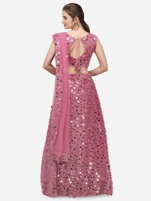 Pink Sequinned Embroidered Semi-Stitched Lehenga & Unstitched Blouse with Dupatta 3