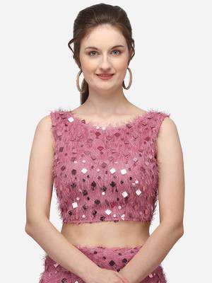 Pink Sequinned Embroidered Semi-Stitched Lehenga & Unstitched Blouse with Dupatta 4