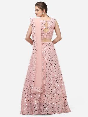 Peach Sequinned Embroidered Semi-Stitched Lehenga & Unstitched Blouse with Dupatta 3