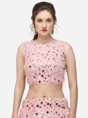 Peach Sequinned Embroidered Semi-Stitched Lehenga & Unstitched Blouse with Dupatta 4