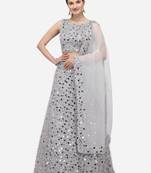 Grey Sequinned Embroidered Semi-Stitched Lehenga & Unstitched Blouse with Dupatta