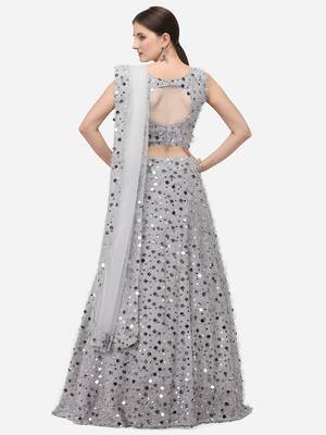Grey Sequinned Embroidered Semi-Stitched Lehenga & Unstitched Blouse with Dupatta 3