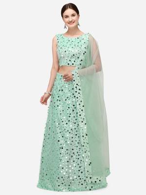 Sea Green Sequinned Embroidered Semi-Stitched Lehenga & Unstitched Blouse with Dupatta 1