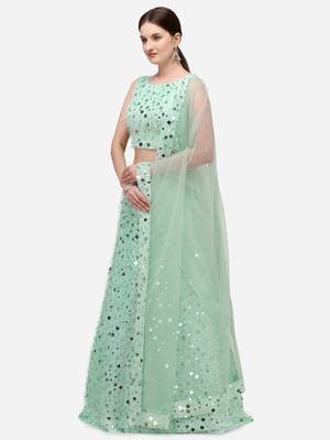 Sea Green Sequinned Embroidered Semi-Stitched Lehenga & Unstitched Blouse with Dupatta 2